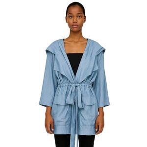 5 Preview Drawstring Waist Light Jacket with Hoodie in Blue size small